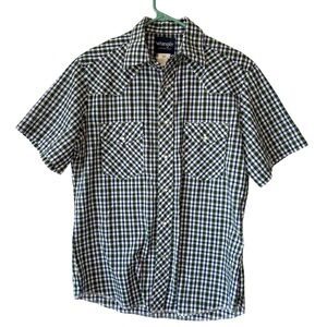 3/$20 Wrangler Men's Casual Green and Blue Plaid Pearl Snap Shirt